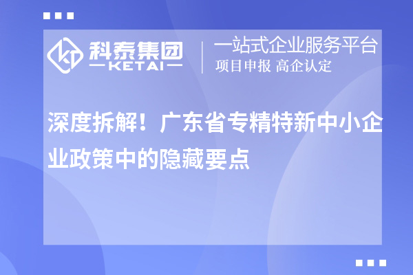 深度拆解！廣東省專精特新中小企業(yè)政策中的隱藏要點