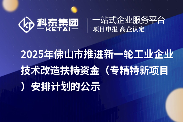 2025年佛山市推進新一輪工業(yè)企業(yè)技術(shù)改造扶持資金（專精特新項目） 安排計劃的公示